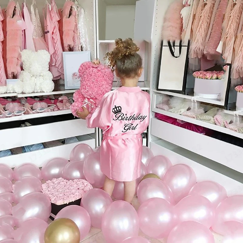Child Bathrobe Kids Robe Summer Girls Sleepwear Pink Silk Robe Robes Kids Kimono Bath Towel Robe Wedding Spa Party Birthday Children's Clothes 1-5Y