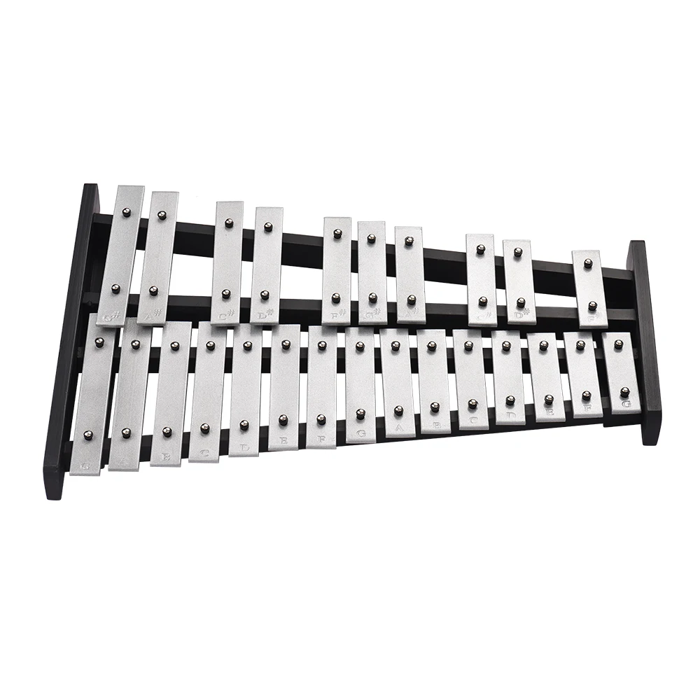 

25 Note Glockenspiel Xylophone Wooden Base Aluminum Bars with 2 Mallets Educational Musical Instrument with Carrying Bag