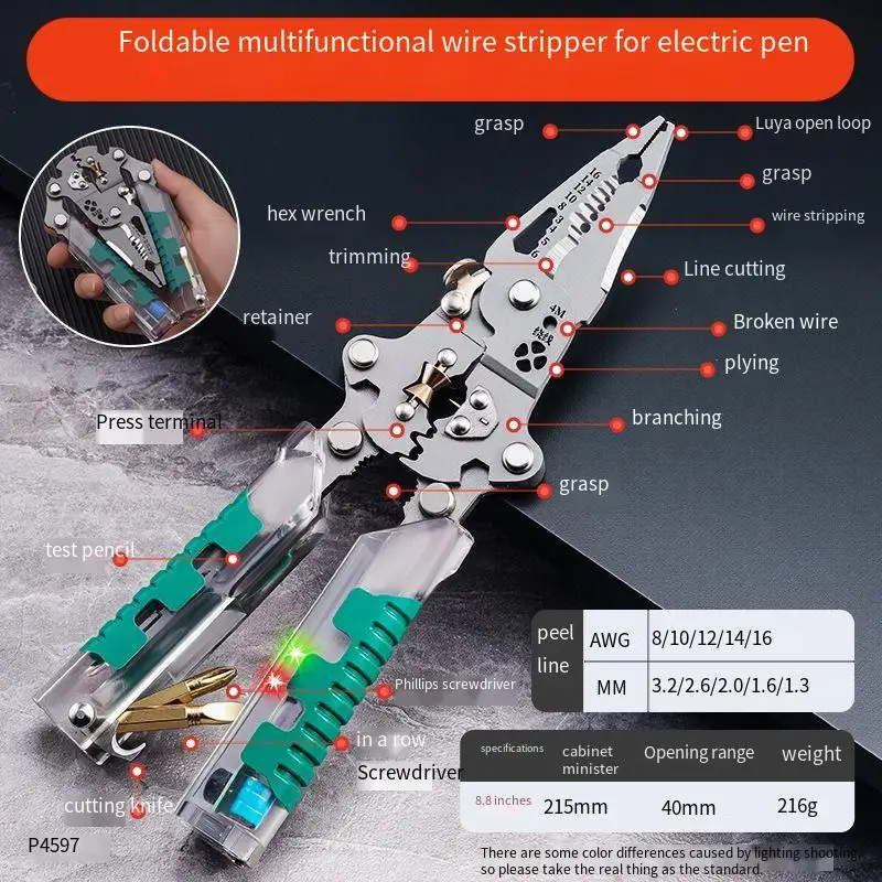 New Heavy-Duty Foldable Wire Stripper with Built-in Voltage Tester-Multi-Functional Electringcian Tool for Wire Cutting & Stripp