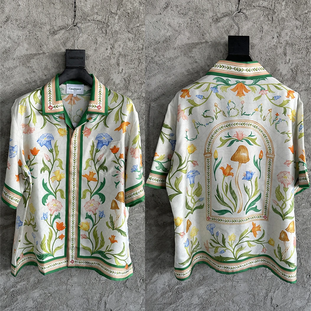 

New Casablanca Full Printing Flowers Shirt Men Women 1:1 Best Quality Hawaii Beach Summer Style Silk Shirts y2k