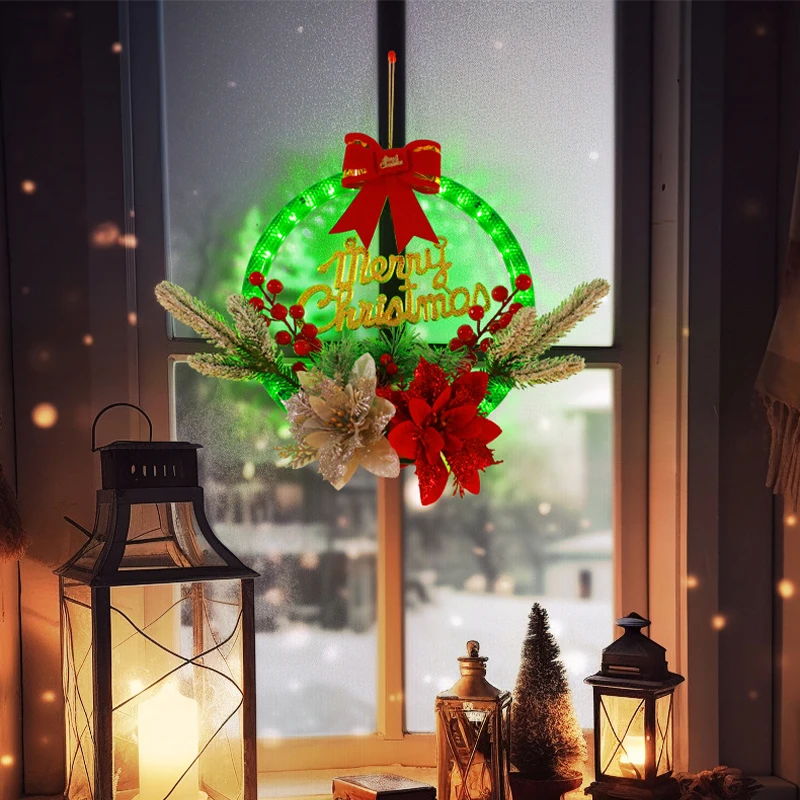 

Merry Christmas Glow Wreath Door Hanging Floral Hoop Night Light LED Ambient Lights Garlands Festive Party Supplies