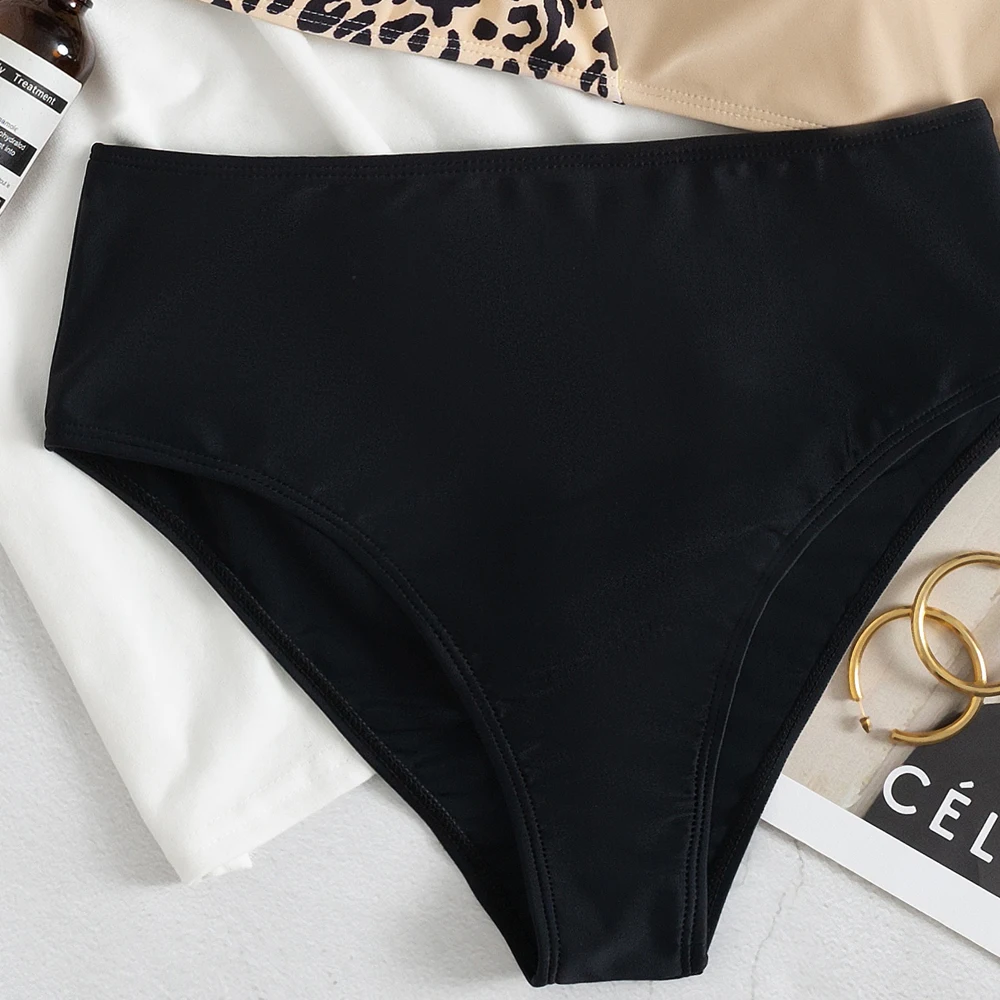 Colorblock Leopard Women Bikini Swimsuit One Shoulder High Waisted  Fashion Lady Beachwear 2022 New Beach Bathing Suits