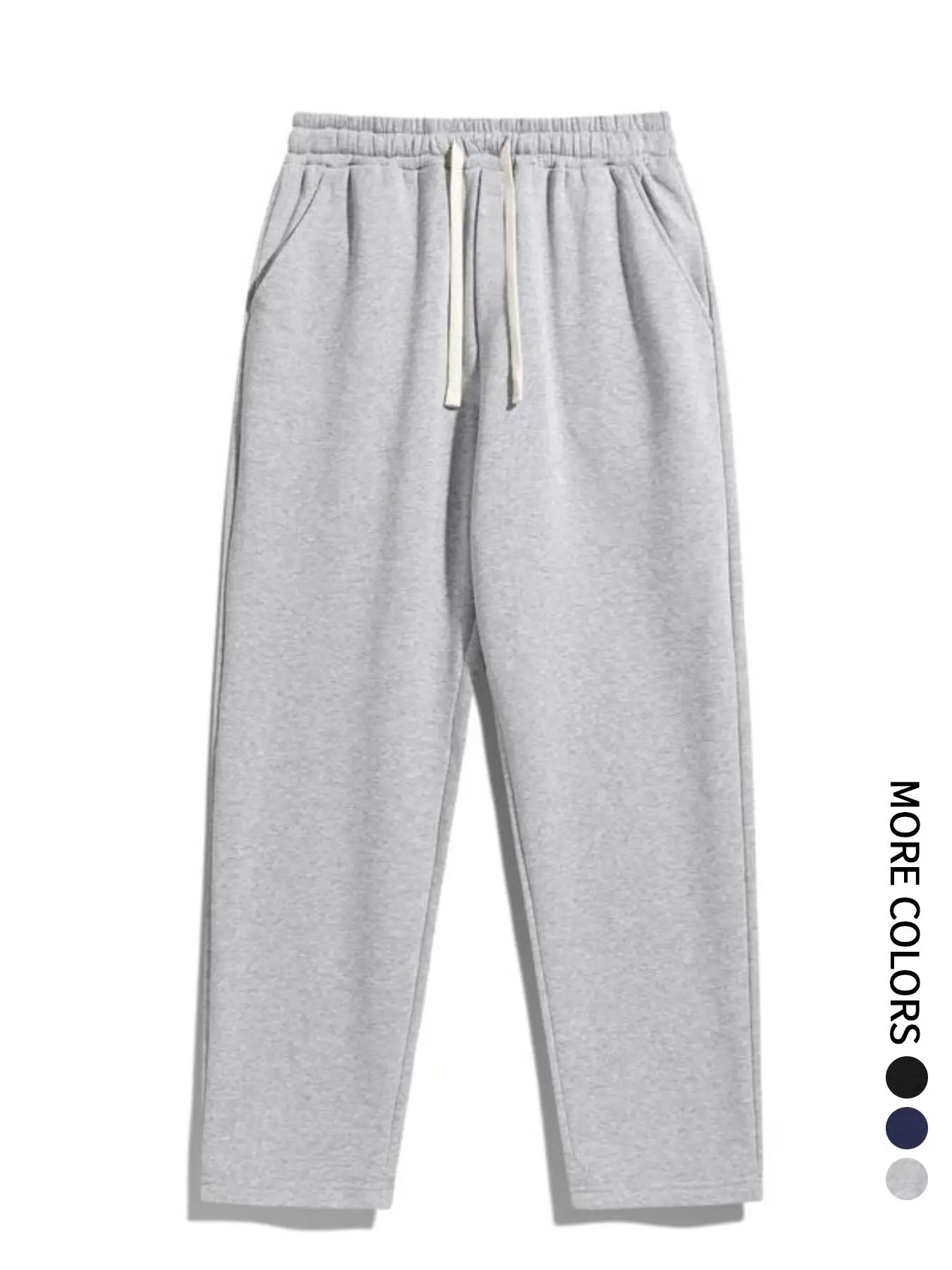 Men's regular-fit plain sports straight-leg pants with drawstring and elastic waistband, knitted trousers, suitable for everyday