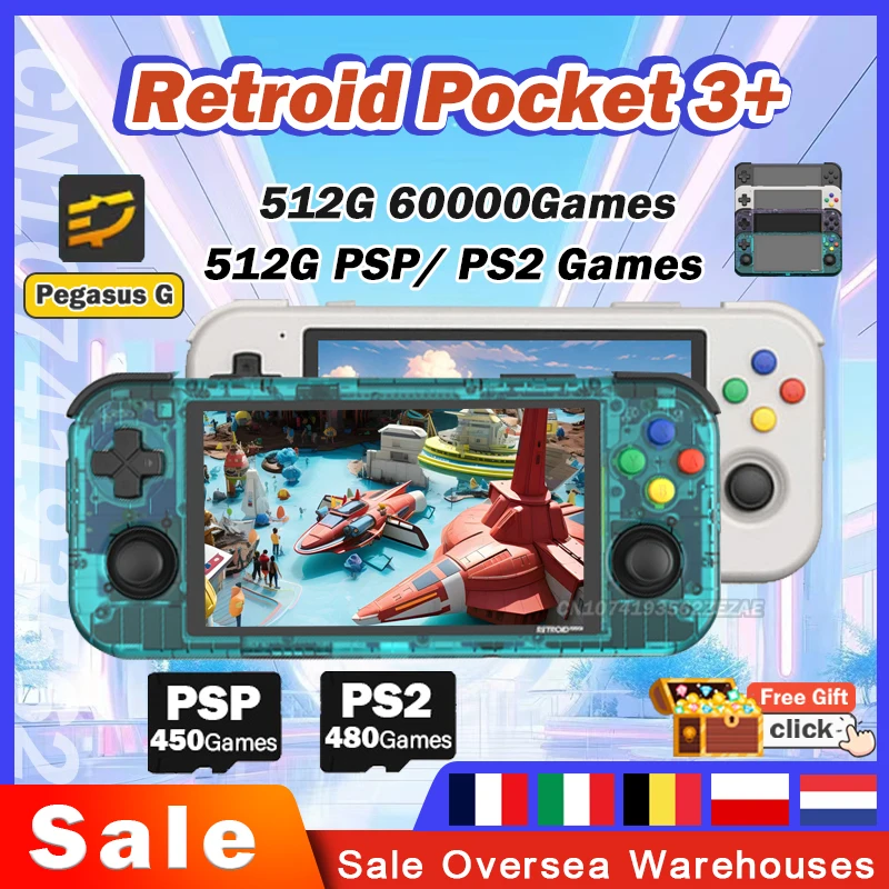 512G Retroid Pocket 3 + Retroid Pocket 3 Plus Touch Screen Da 4.7 Pollici 4G + 128Gb Android 11 Hdmi Hd Psp Ps2 Game 512G 60000 Game
