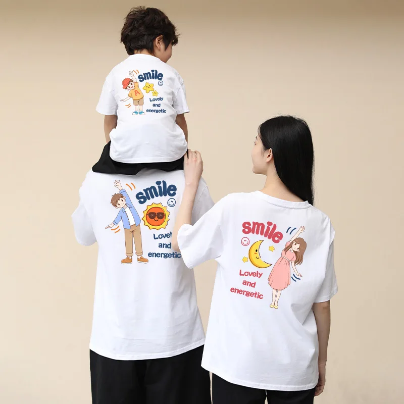 

Summer T-shirt for Family Clothes Printing Smiles Top for Dad Mum and Me Family Matching Outfit Clothing Boys and Girls T-shirts