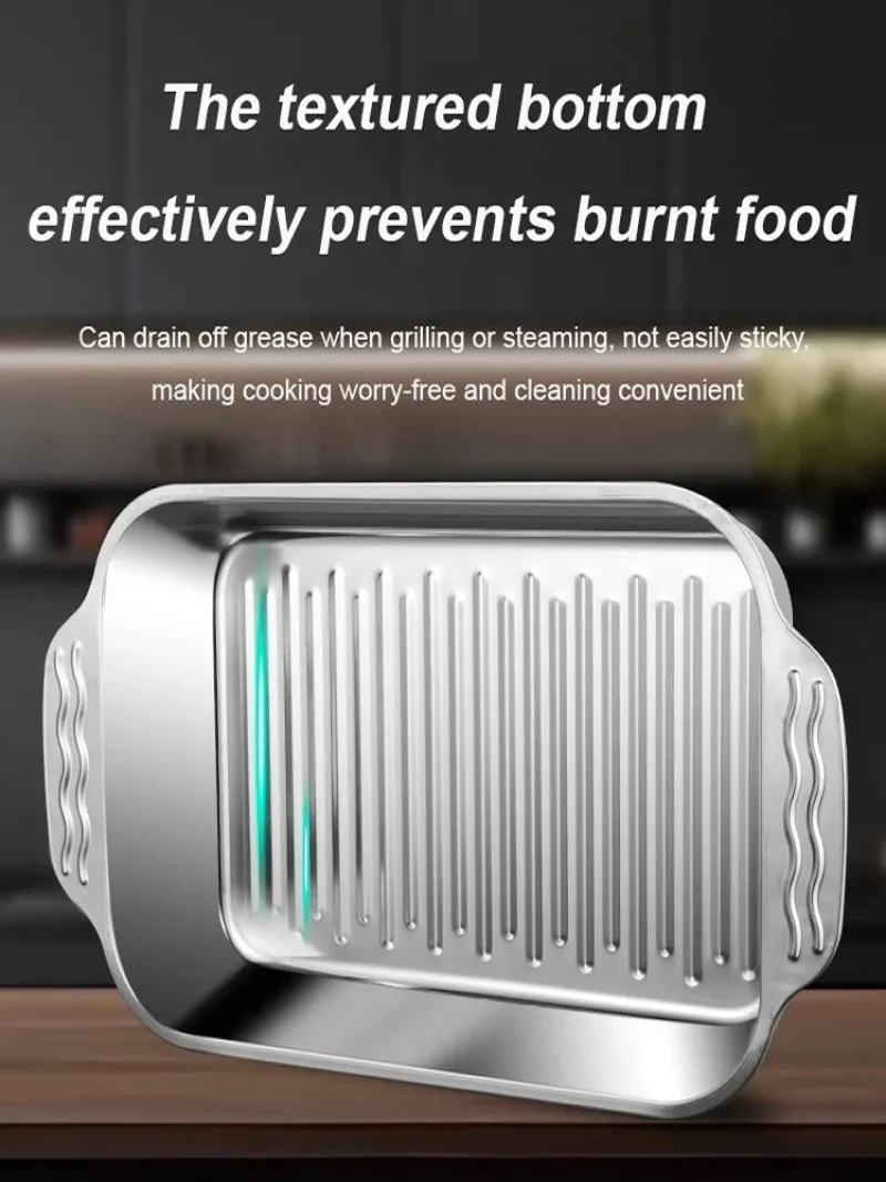 Large Capacity Stainless Steel Thickened Deepened Multi-Purpose Fish Grilling Plate With Lid Household Multipurpose Grill Pan