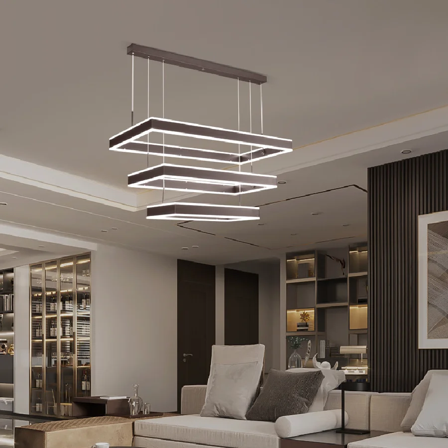 

Modern Minimalist Living Room Chandelier Creative Led Dining Room Chandelier Atmospheric Rectangular Nordic Lamps Bedroom Lamp