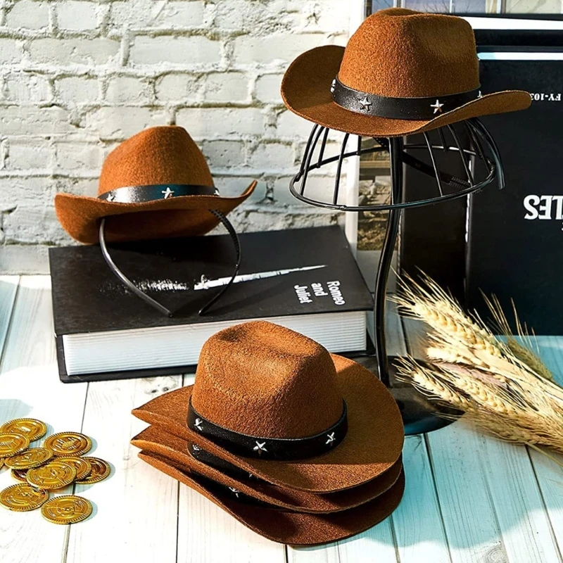 Fascia Per Capelli Con Cappellino Cowboy Rosa – Mini Copricapo Cowgirl Per Festa Halloween E Carnevale - 3