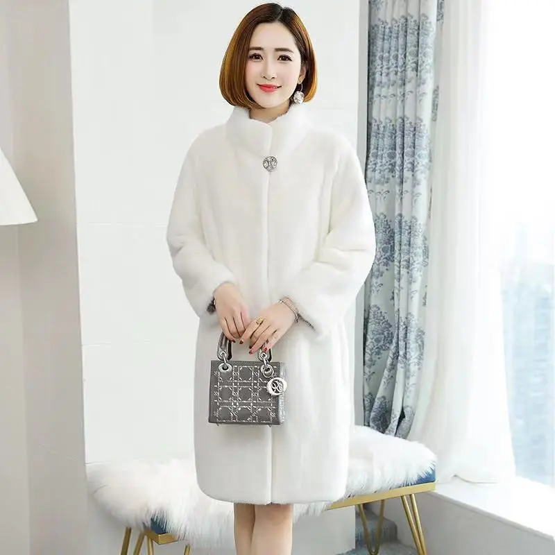 2023 Autumn Winter New Imitation Fur Loose Cardigan Coat Women Mid-length Slim-fit with Fur Collar Commuter Coat Sheep Fleece