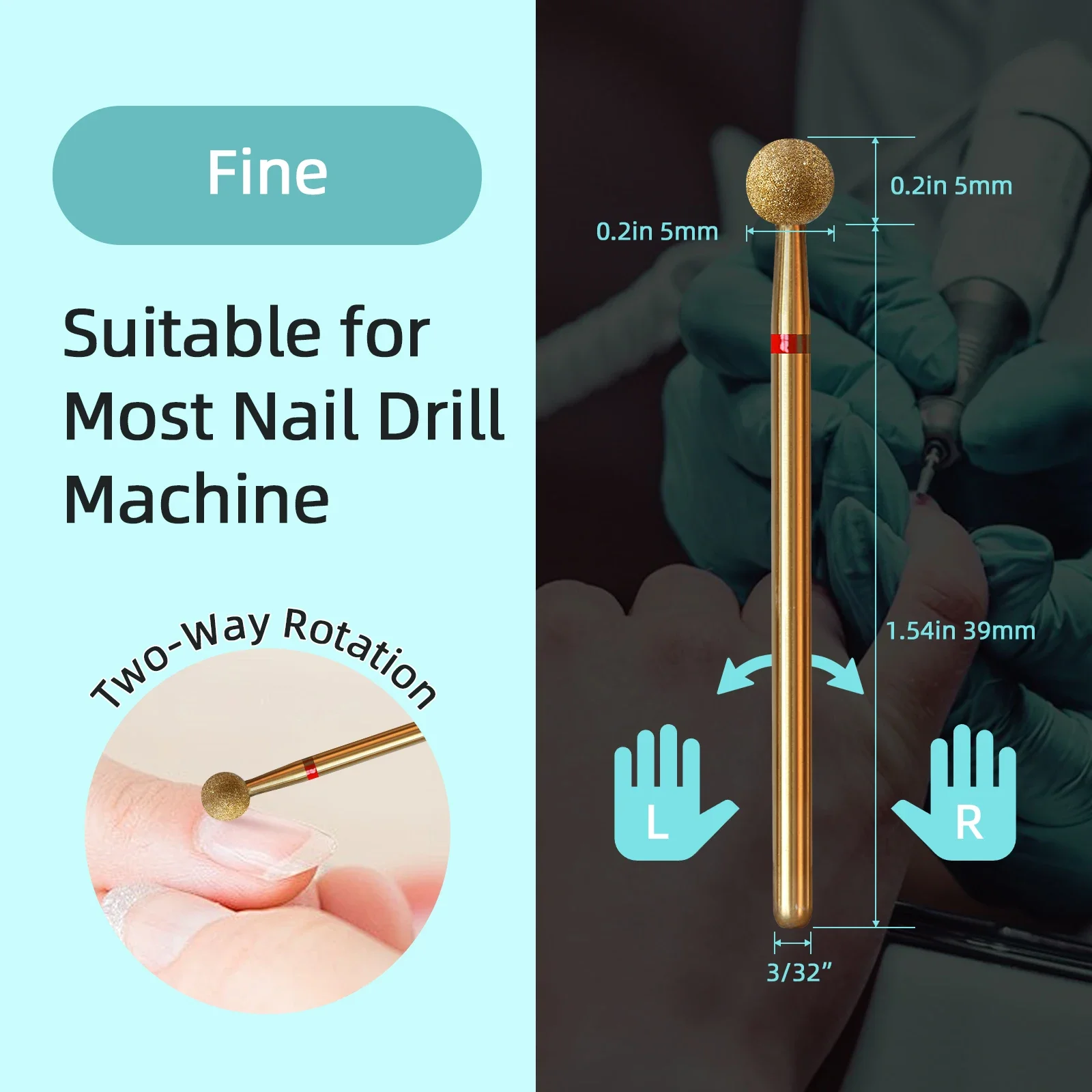 HYTOOS 5mm nail drill bit Ball Cuticle Clean Nail Drill Bit Titanium Russian Diamond Nail Bits Cleaner Accessories Tool for Dead Skin
