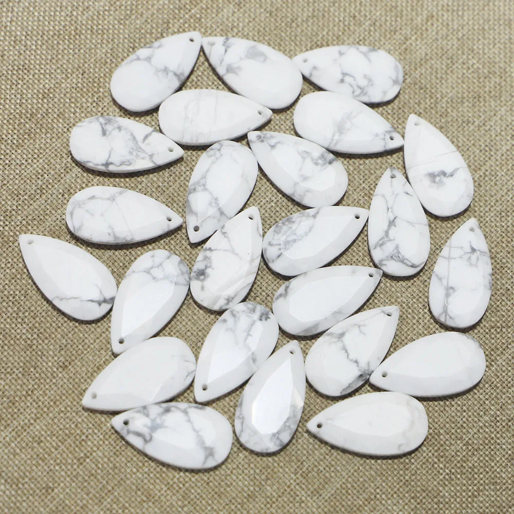 

Natural Stone White Turquoise Faceted Water Drop Shape Necklace Pendant Loose Bead Jewelry Making DIY Bracelets Accessories 8Pcs