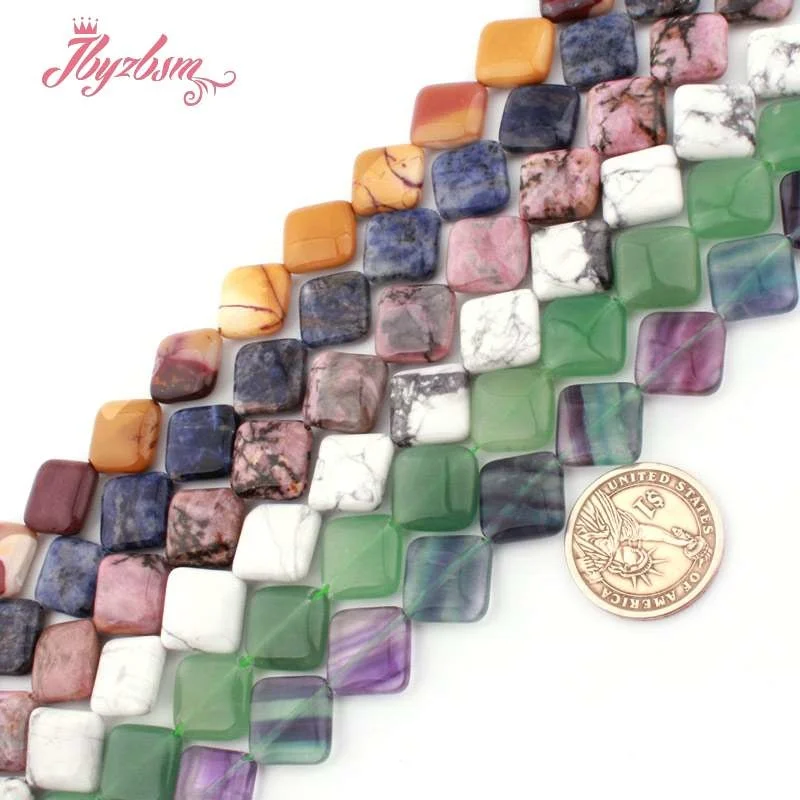 15mm Diagonal Square Fluorite Lapis Agates Jaspers Natural Stone Loose Beads for DIY Accessories Charms Jewelry Making 15