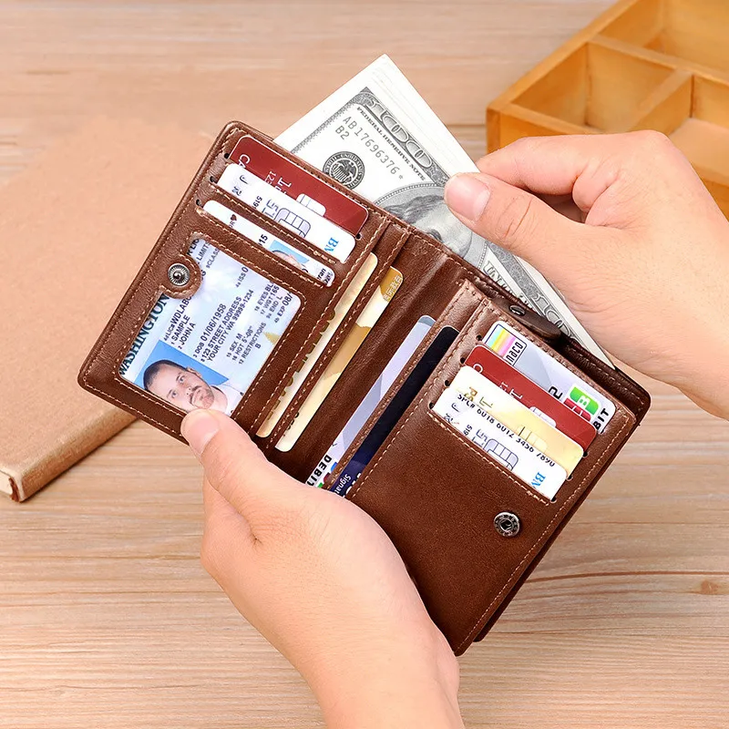 Vintage Soft Leather Men's Short Wallet RFID Blocking Coin Purse Man Business ID Card Holder Luxury Male Zipper Money Clip