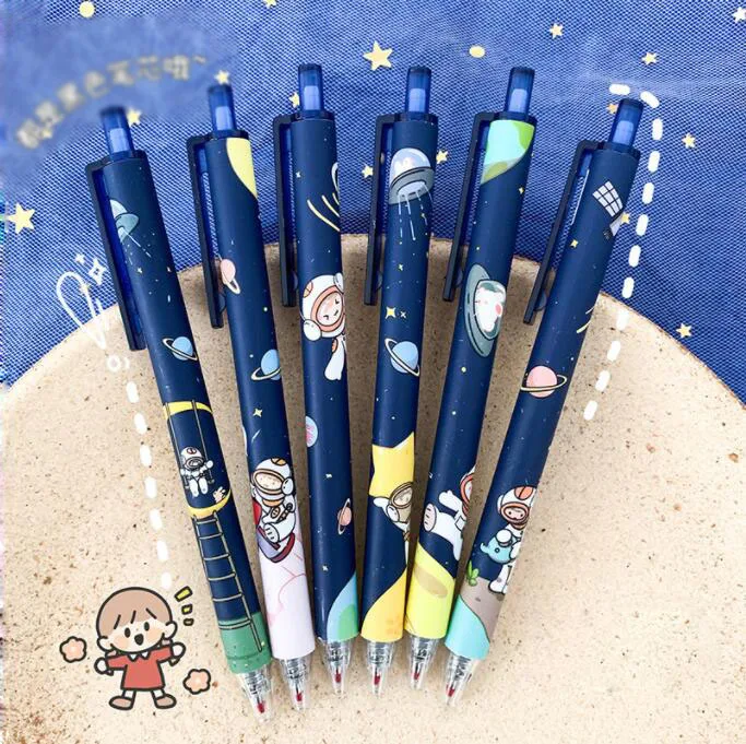 

36 pcs/lot Kawaii Astronaut Press Gel Pen Cute 0.5mm Black Ink Pens Gift Stationery Office School Supplies wholesale