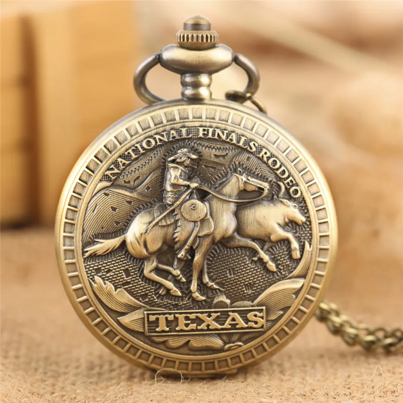

Antique U.s. Texas National Finals Rodeo Quartz Pocket Watch for Men Women Full Hunter Timepiece with Sweater Chain Souvenir