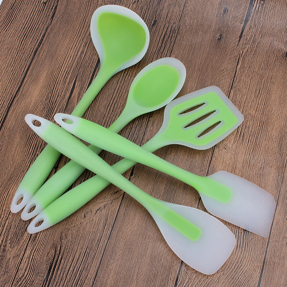 

5pcs Silicone Utensil Set Heat-resistant Non Stick Flexible Silicon Cooking Tools Translucent Cookware Kitchen Gadgets (Green)