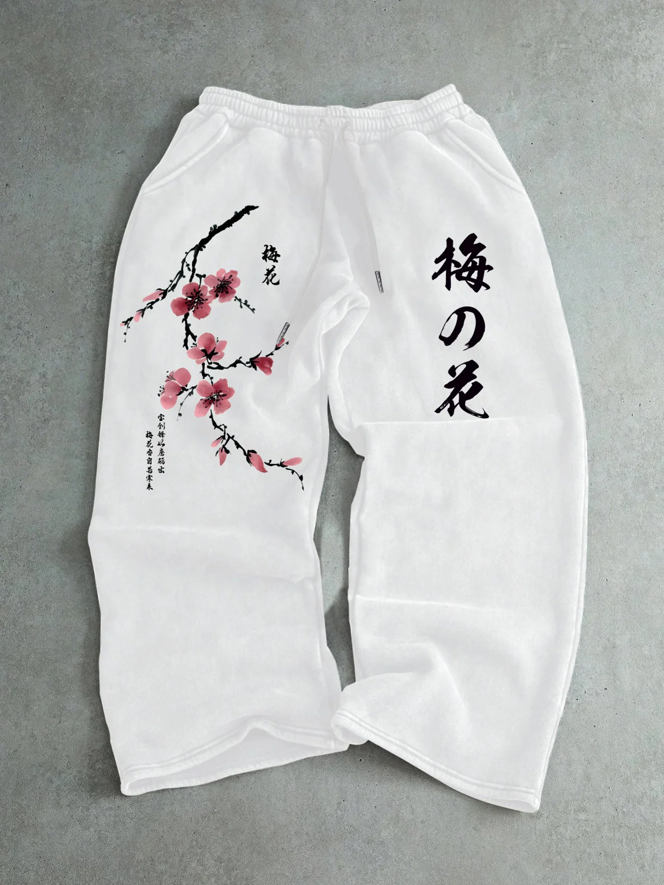 Men's Casual Trousers with Plum Blossom Print + Japanese Text Design Are Trendy for Daily Wear, Sports and Leisure. - 4