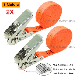 Dual Pack Heavy - Duty 3 - Meter Cargo Tie - Down Straps with Stainless Steel Buckles (3 Meters)
