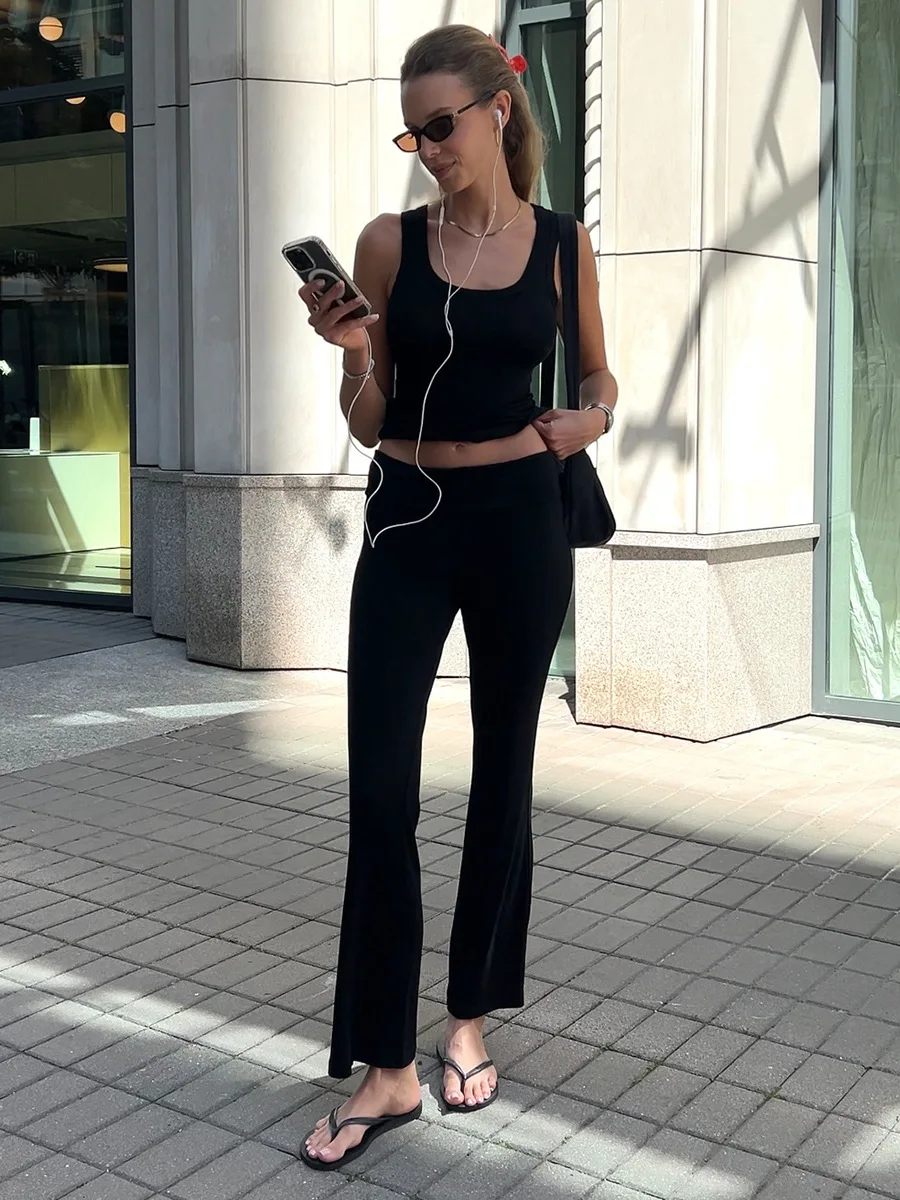 Bornladies Women's 2025 Autumn New Solid Color Tank Top Pants Set Slim Fit Stretchy Casual Two Piece Outfit