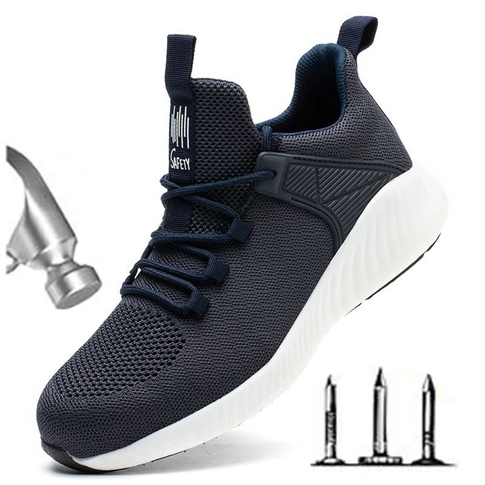

Flying Woven Labor Insurance Men's Shoes Anti-smashing Anti-piercing Steel Safety Men Shoes Breathable Light Work Male Boots