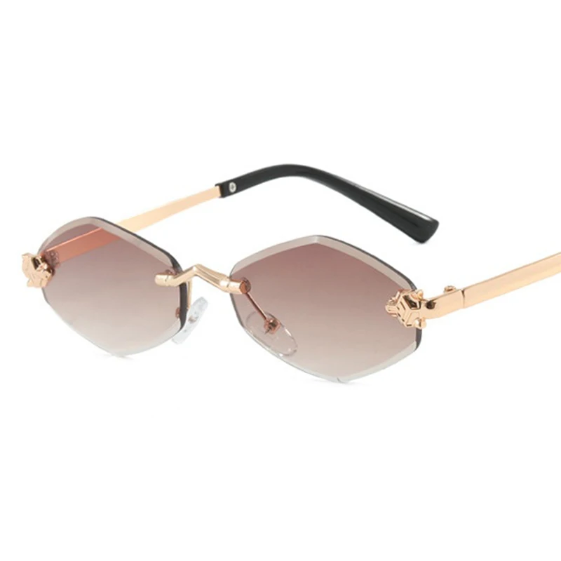 Fashion Small Polygonal Sunglasses for Women Luxury Brand Rmless Brown Rhombus Sun Glasses Woman Vintage Metal Shades Eyewear 4