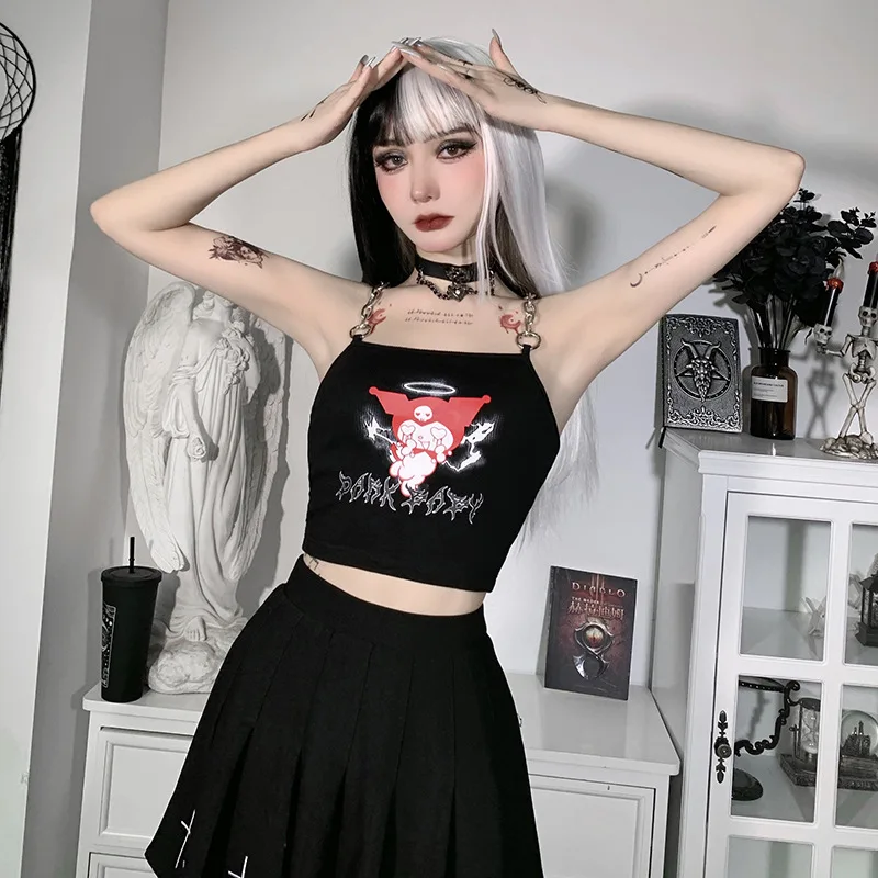 Emo Chain Crop Tops Small Chain Strap Summer New Tops Animation Print Kulomi Vests Harajuku Punk Fanshion Cyber Y2k Tops Fairy Aliexpress Women S Clothing