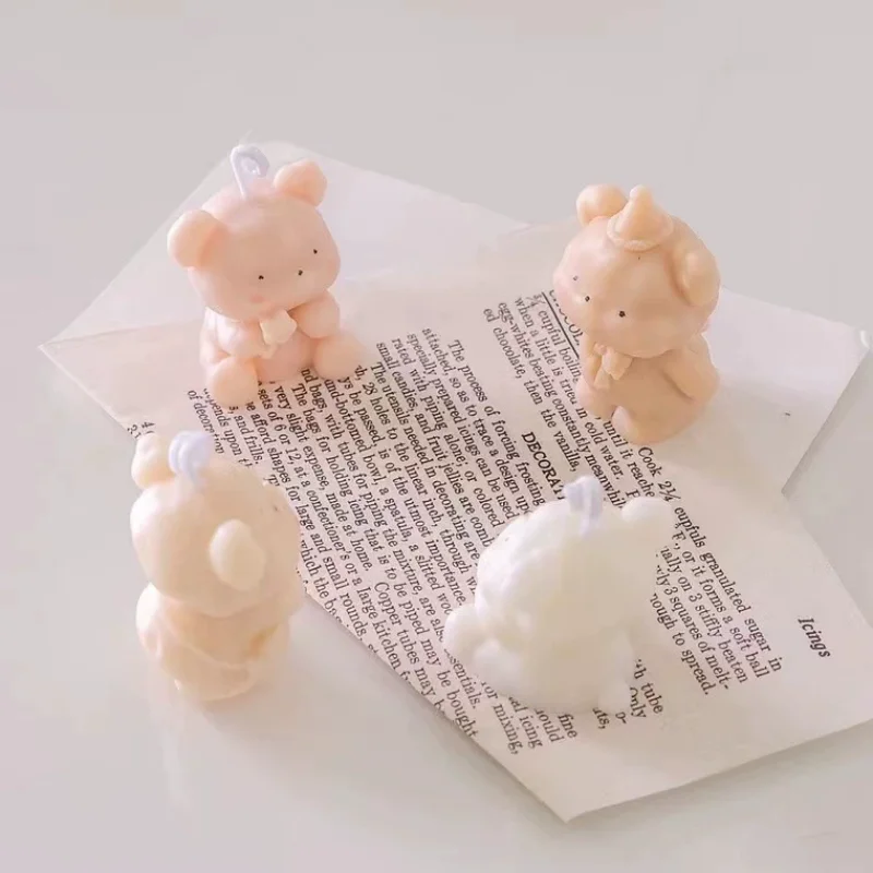 3D Mini Bear Candle Silicone Mold DIY Cute Bow Bear Birthday Candle Decoration Mold Crystal Epoxy Resin Soap Home Decoration