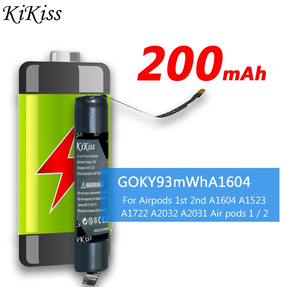 Batteria Ricaricabile Kikiss Da 200Mah Per Airpods 1St 2Nd A1604 A1523 A1722 A2032 A2031 Air Pods 1 Air Pods 2 Goky93Mwha1604