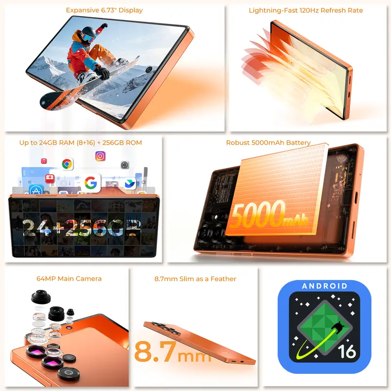 OUKITEL C66 Smartphone Android 16 Phone, 6.73” HD+ 24GB(8+16)+256GB, 5150mAh Dual 4G NFC Cellphone, 120Hz, 64MP Main Camera - Image 2