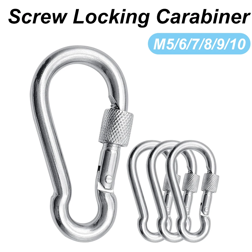 Durable Stainless Steel Locking Carabiners - Heavy Duty Clip for Camping and Outdoor Activities