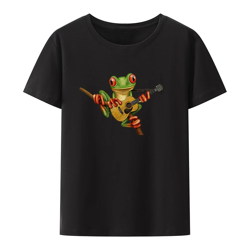 

Frog Guitarist Cotton T-shirts Graphic Tshirts Novelty Camiseta Hombre Leisure Street Fashion Cool Casual Camisetas Breathable