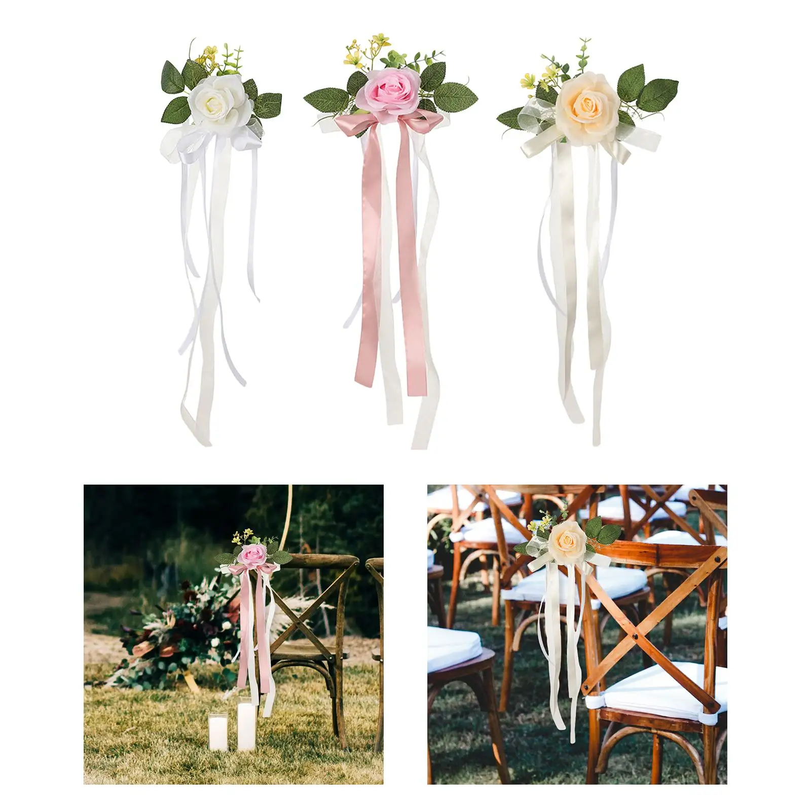 Wedding Ceremony Aisle Decorations Vibrant Colors Aisle Chair Back Floral Decors for Holiday Concerts Wedding Dining Anniversary