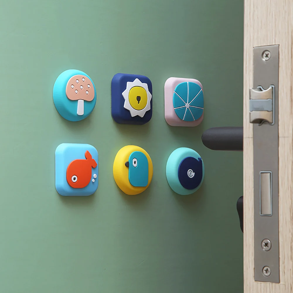 Silicone world Cute Mute Door Stoppers Wall Protection Safety Shock Absorber Door Handle Bumpers Self Adhesive Wall Protectors