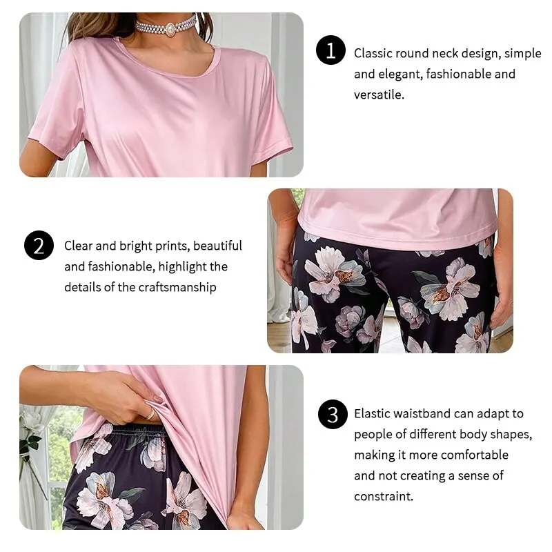 طقم بيجامة نسائية فائقة النعومة قمم وردية الأكمام...