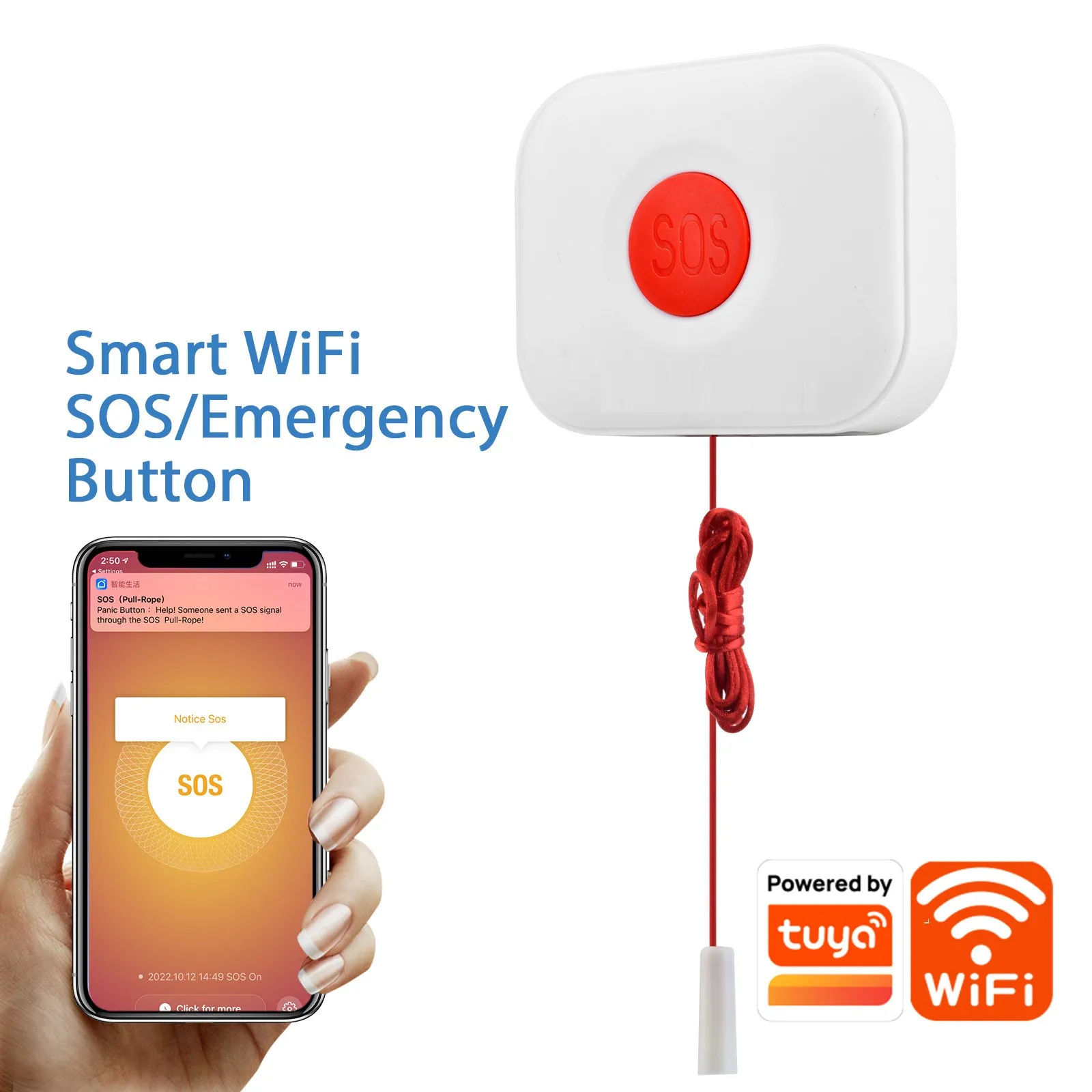 

TY-SOS-2 Smart Emergency Button Restroom Nursing Home Hospital Bed One-button Call Pull Rope Key Sound And Light Alarm Tuya WIFI