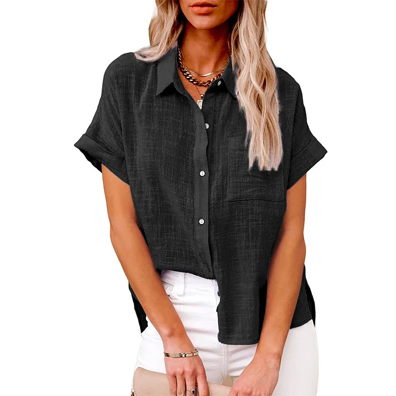 Linen Casual Short Sleeve Blouse for Women