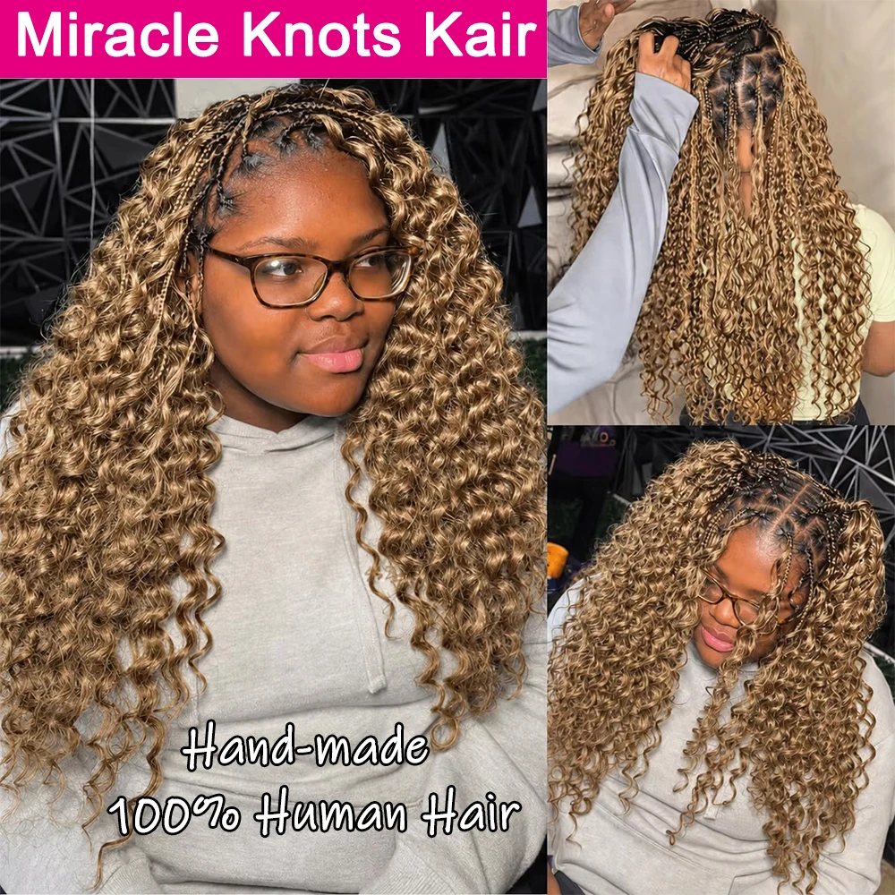 # 27 Ciocche di Capelli Umani Ricci a Onda Profonda Biondo Miele con Nodi Miracolosi per Trecce Boho, Extension per Capelli all'Uncinetto 100% Umani - immagine 2