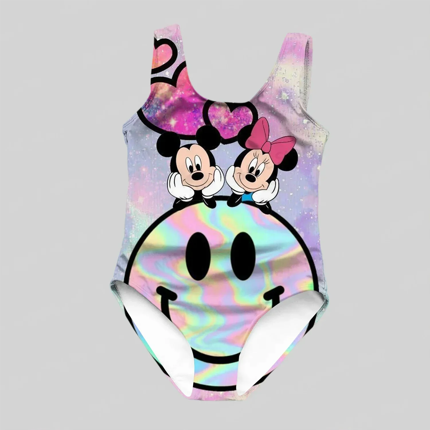 Disney Girls One Piece Swimsuit 3D Splash Ink Print One Piece Swimsuit with Cartoon Minnie Color Paint Girls and Women Summer 4