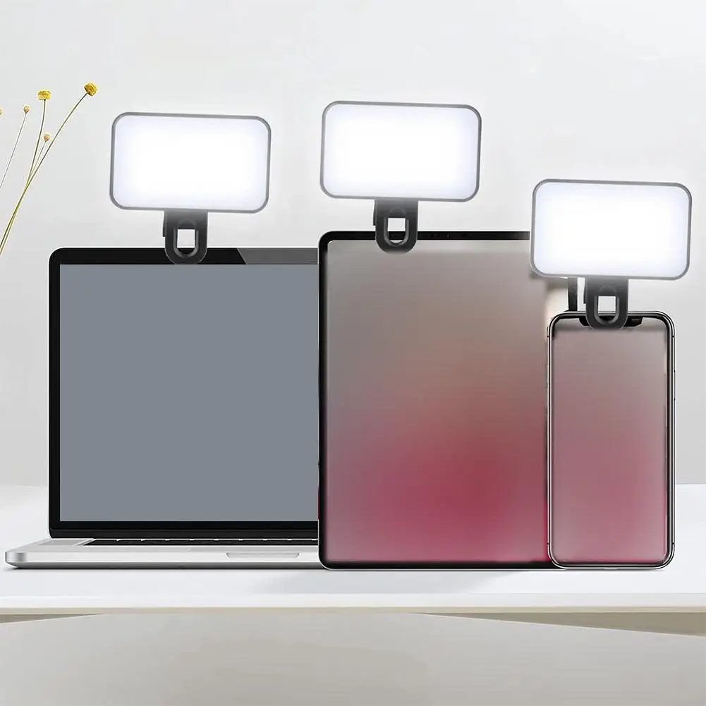 Portable LED Selfie Fill Light Rechargeable 3 Modes Adjustable Brightness Clip On For Phone Laptop Tablet Meeting Make Up
