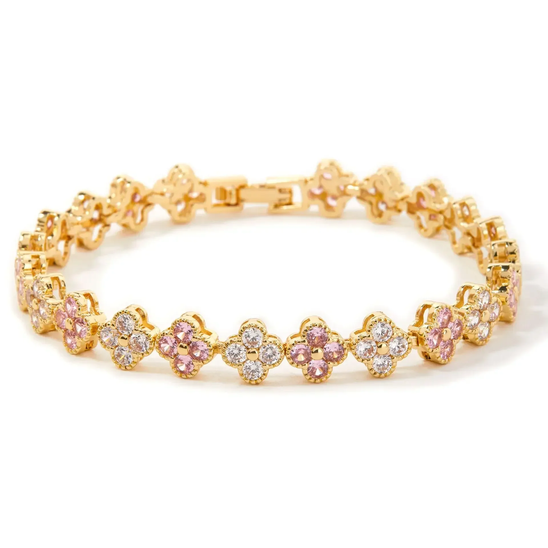 Colorful 18K Gold Plated Clover Bracelet with Shining Zircon – Cute & Edgy Fashion Jewelry Gift