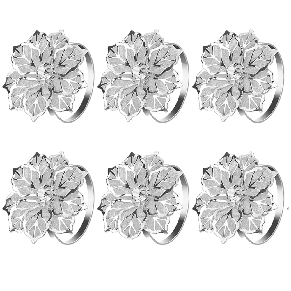 Set di 6 portatovaglioli floreali artigianali con fiori, fibbie rosa primaverile per tovaglioli, decorazione da tavolo per matrimoni, portatovaglioli con perle, Wedd