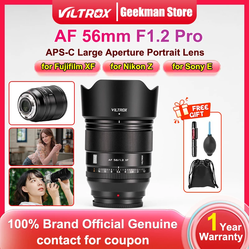 새로운 Viltrox 56mm F1.2 Pro 자동 초점 APS-C 대구경 인물 사진 카메라 렌즈 (후지필름 XF,  E ZV E10, 니콘 Z용)