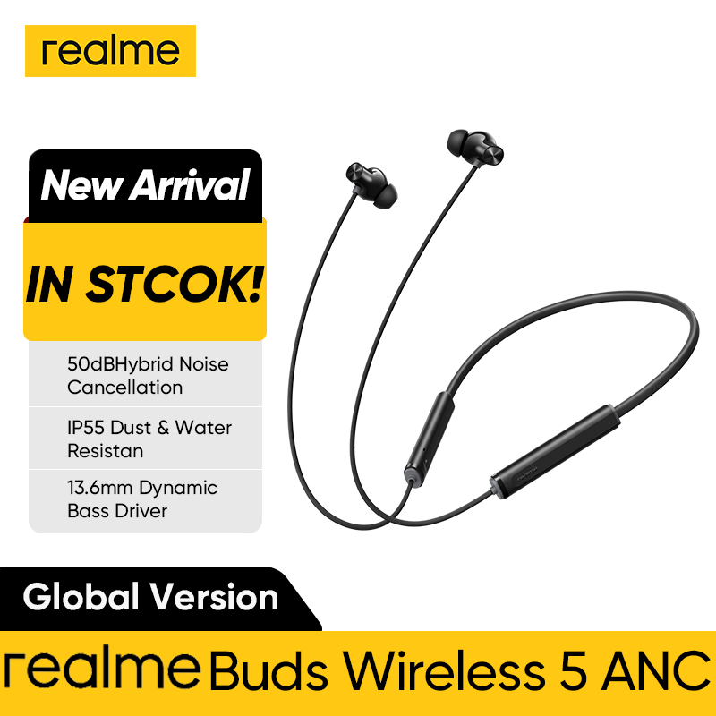New realme Buds Wireless 5 ANC 13.6mm Dynamic Bass Driver Bluetooth 5.4 50dB Hybrid Noise Cancellation Wireless Earphone