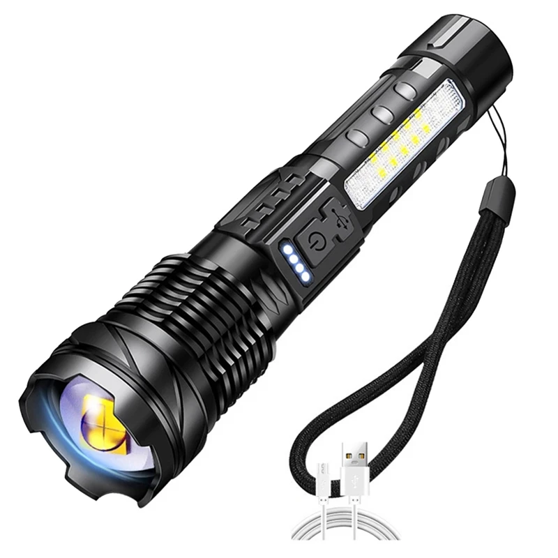 

High Strong LED Flashlight USB Typ-C Charging Torch Flasglight Outdoor Lighting Zoomable Portable Light Glare Light