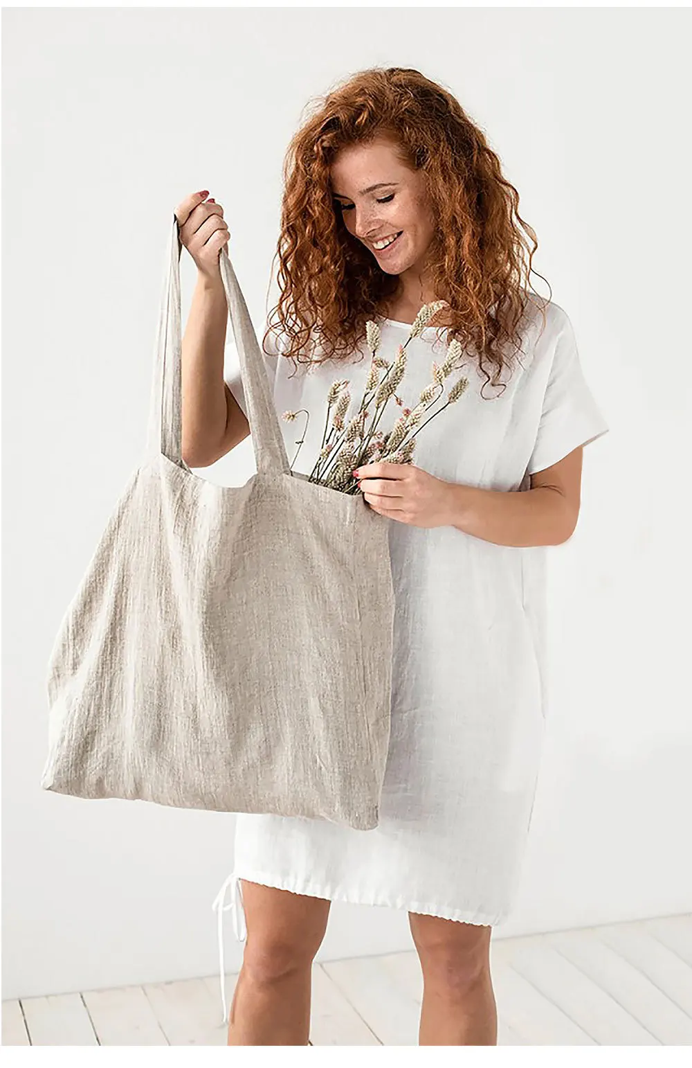 French Dew Retting Leinen 100 % reines Hanf Supermarkt Umwelt Stoff Tasche Träger faltbare tragbare Einkaufstasche Frauen