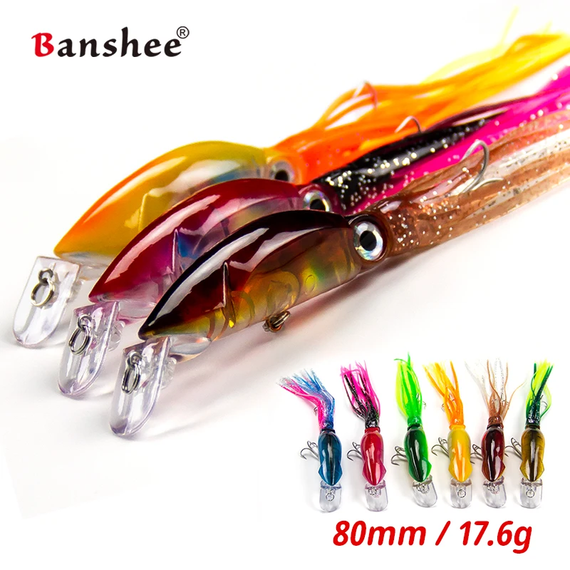 

Banshee Squid Fishing Lures 17.6g 80mm Lifelike Skirts Octopus Crankbaits For Trolling Wobbler Artificial Hard Baits Sea Tuna