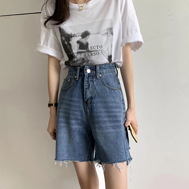 korean dress Women Summer Solid Denim Shorts Y2K Korean High Waist Blue Hole Jeans Shorts 2022 Casual Washed Short Pants Female Ropa Mujer mens swim shorts
