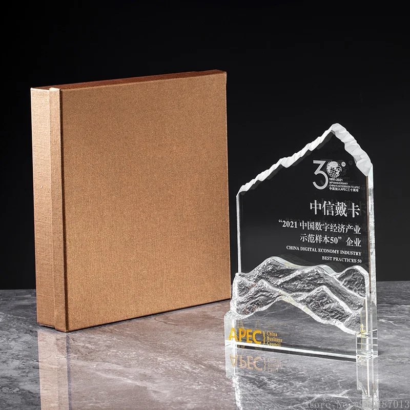 Customized Iceberg Style Crystal Trophy, High-Grade, Black Crystal, Transparent Base annual Meeting Honor Craft, Home Decor, 1pc