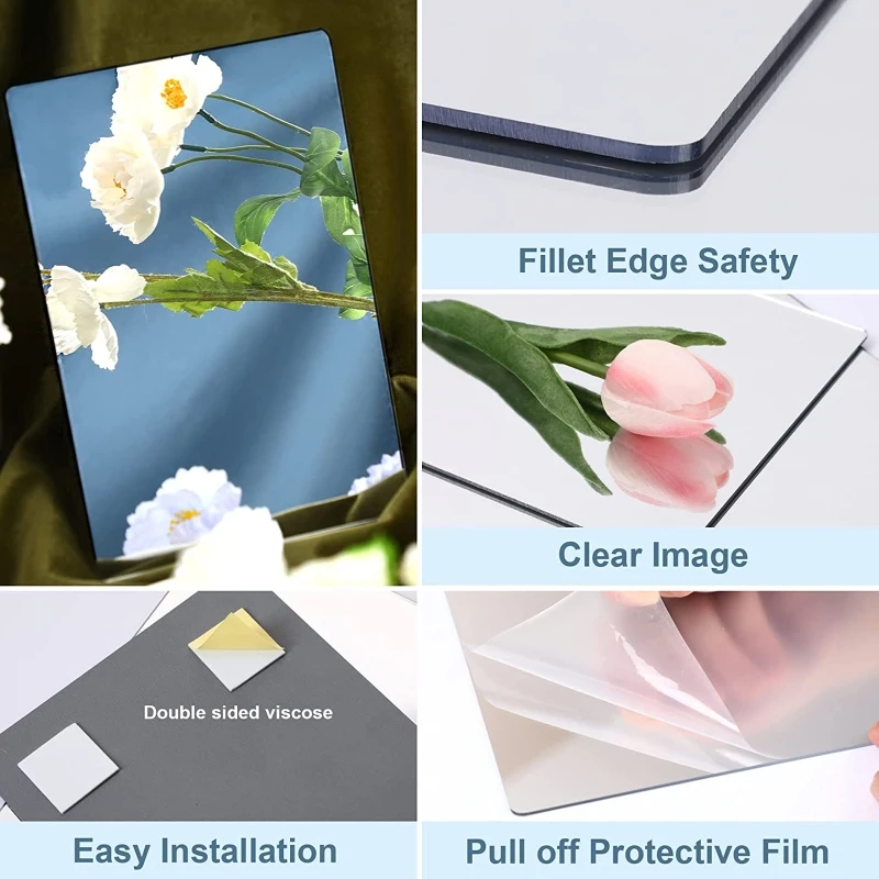 4Pcs 20/30CM Square Acrylic Mirror Flexible Self Adhesive Acrylic Mirror Personalizeds Decorative Wall Sticker For Home