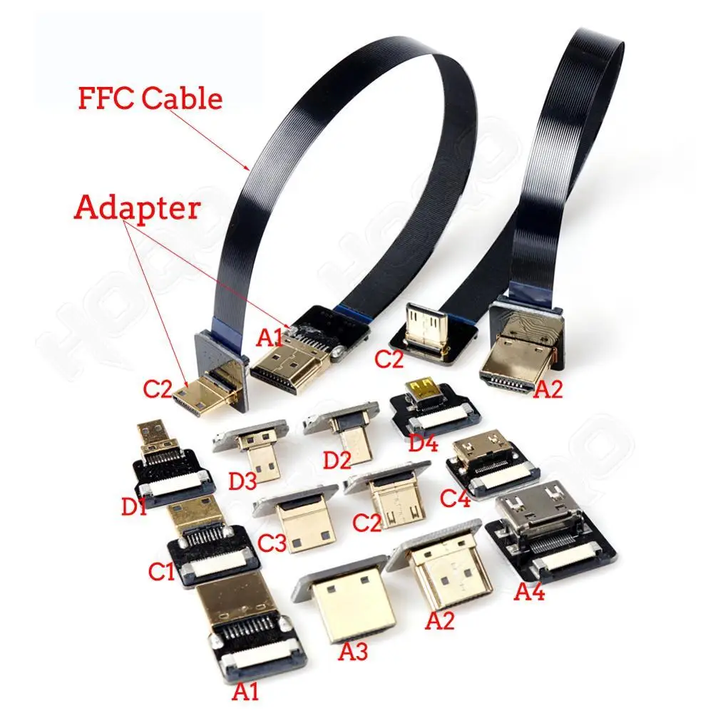 HDMI-compatible FPV Cable Micro/Mini HD-90 Degree Adapter FPC Ribbon Flat Pitch 20pin For TV Projector Multicopter Aerial Photog